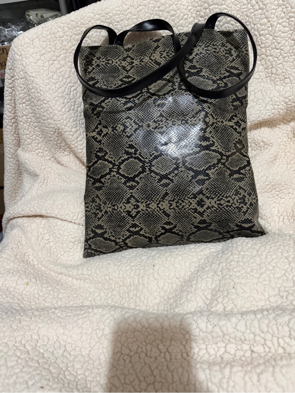Chico's Black and Cream Snake-Print Tote